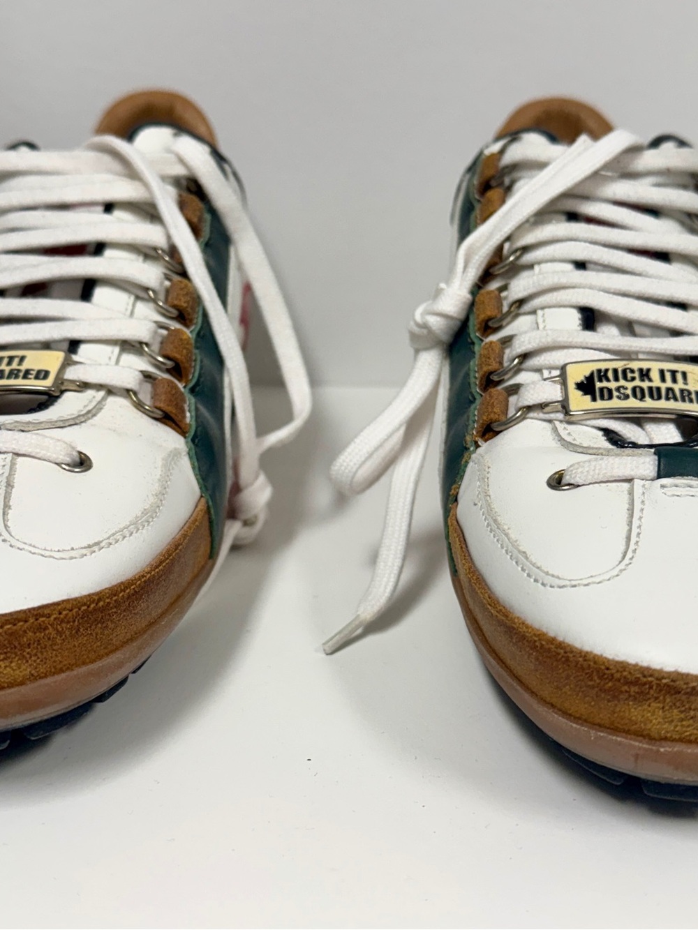 DSQUARED2 White Leather Sneakers with Green & Red Accents and Tan Interior NWT - Picture 8 of 13